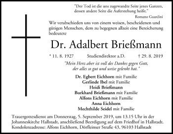 Anzeige von Adalbert Brießmann von MGO
