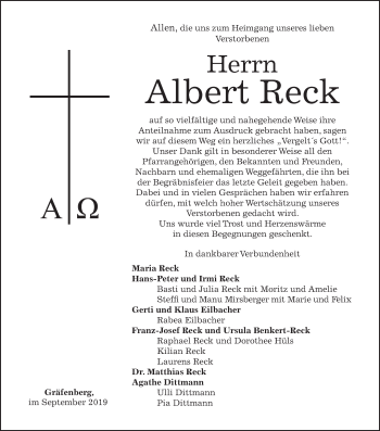 Anzeige von Albert Reck von MGO