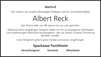 Anzeige von Albert Reck von MGO