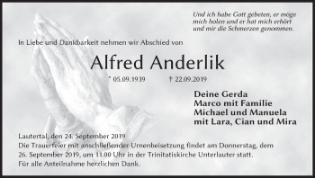 Anzeige von Alfred Anderlik von MGO