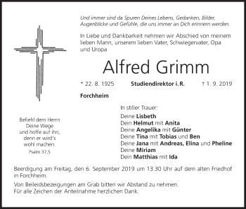 Anzeige von Alfred Grimm von MGO