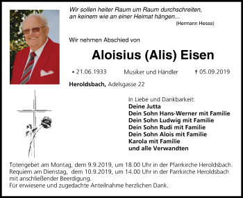 Anzeige von Aloisius Eisen von MGO