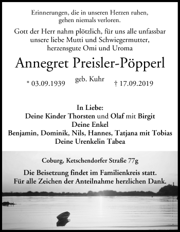 Anzeige von Annegret Preisler-Pöpperl von MGO