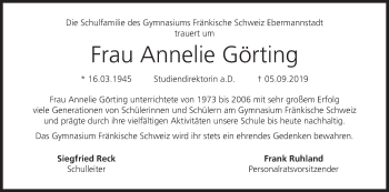 Anzeige von Annelie Görting von MGO