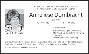 Anzeige von Anneliese Dornbracht von MGO