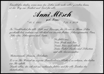 Anzeige von Anni Mösch von MGO