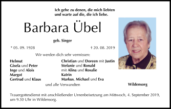 Anzeige von Barbara Übel von MGO