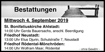 Anzeige von Bestattungen vom 04.09.2019 von MGO