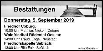Anzeige von Bestattungen vom 05.09.2019 von MGO