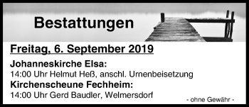 Anzeige von Bestattungen vom 06.09.2019 von MGO
