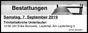 Anzeige von Bestattungen vom 07.09.2019 von MGO