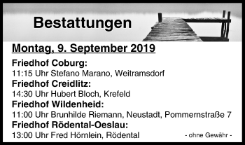 Anzeige von Bestattungen vom 09.09.2019 von MGO