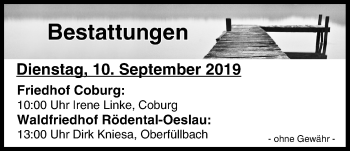 Anzeige von Bestattungen vom 10.09.2019 von MGO
