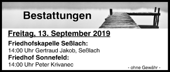 Anzeige von Bestattungen vom 13.09.2019 von MGO