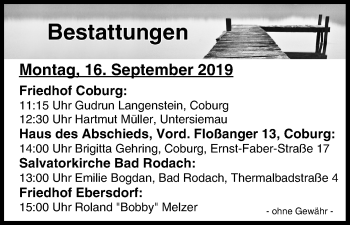 Anzeige von Bestattungen vom 16.09.2019 von MGO