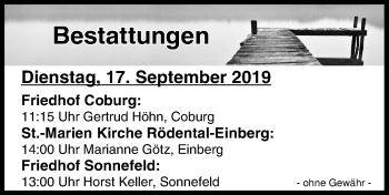 Anzeige von Bestattungen vom 17.09.2019 von MGO