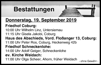 Anzeige von Bestattungen vom 19.09.2019 von MGO