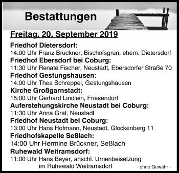 Anzeige von Bestattungen vom 20.09.2019 von MGO