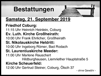 Anzeige von Bestattungen vom 21.09.2019 von MGO
