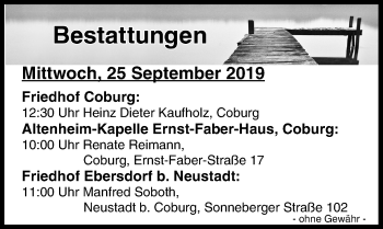 Anzeige von Bestattungen vom 25.09.2019 von MGO