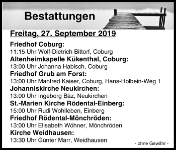 Anzeige von Bestattungen vom 27.09.2019 von MGO