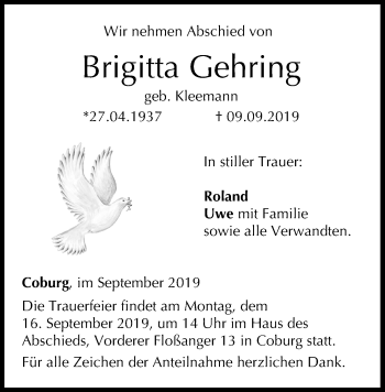 Anzeige von Brigitta Gehring von MGO