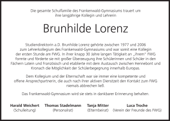 Anzeige von Brunhilde Lorenz von MGO