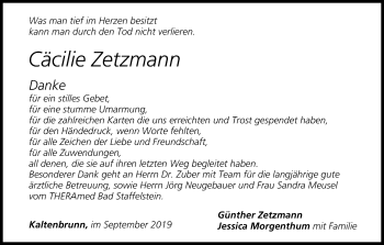 Anzeige von Cäcilie Zetzmann von MGO