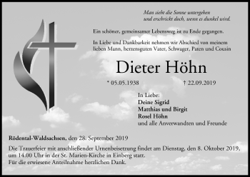 Anzeige von Dieter Höhn von MGO