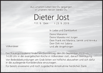 Anzeige von Dieter Jost von MGO