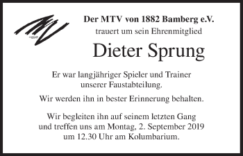 Anzeige von Dieter Sprung von MGO