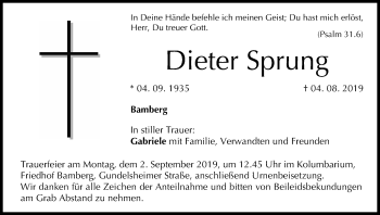 Anzeige von Dieter Sprung von MGO