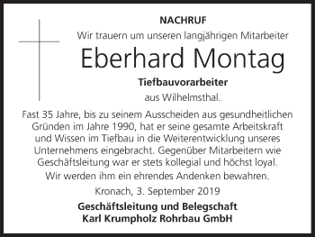 Anzeige von Eberhard Montag von MGO