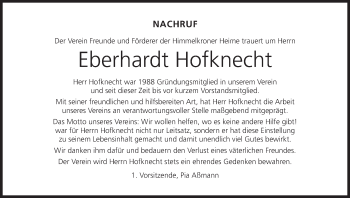 Anzeige von Eberhardt Hofknecht von MGO