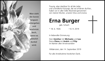 Anzeige von Erna Burger von MGO