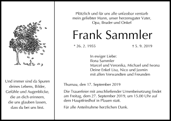 Anzeige von Frank Sammler von MGO
