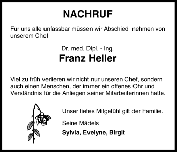 Anzeige von Franz Heller von MGO