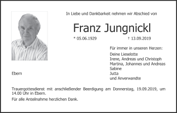 Anzeige von Franz Jungnickl von MGO