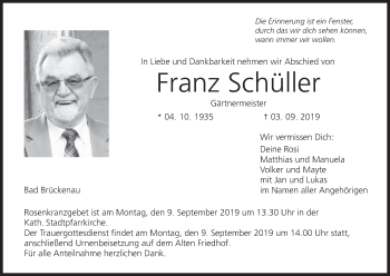 Anzeige von Franz Schüller von MGO
