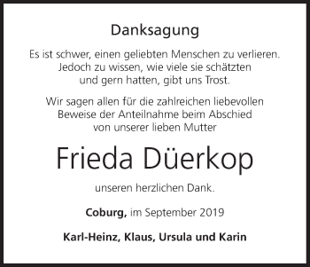 Anzeige von Frieda Düerkop von MGO