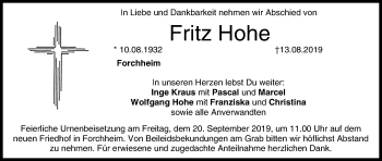 Anzeige von Fritz Hohe von MGO