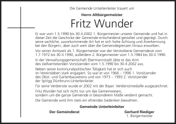 Anzeige von Fritz Wunder von MGO