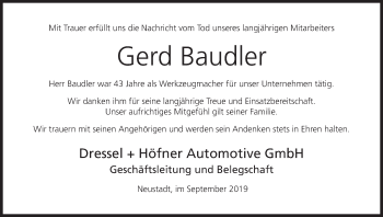 Anzeige von Gerd Baudler von MGO