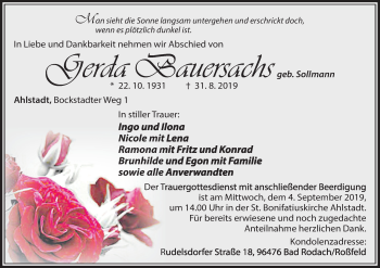 Anzeige von Gerda Bauersachs von MGO