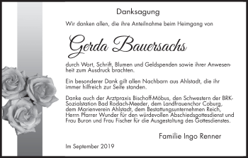 Anzeige von Gerda Bauersachs von MGO
