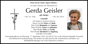 Anzeige von Gerda Geisler von MGO