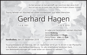 Anzeige von Gerhard Hagen von MGO