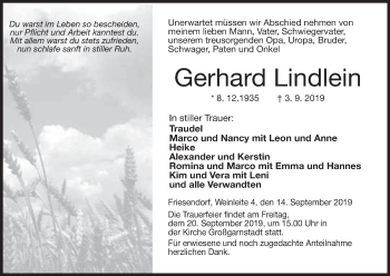 Anzeige von Gerhard Lindlein von MGO