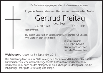 Anzeige von Gertrud Freitag von MGO