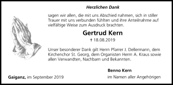 Anzeige von Gertrud Kern von MGO